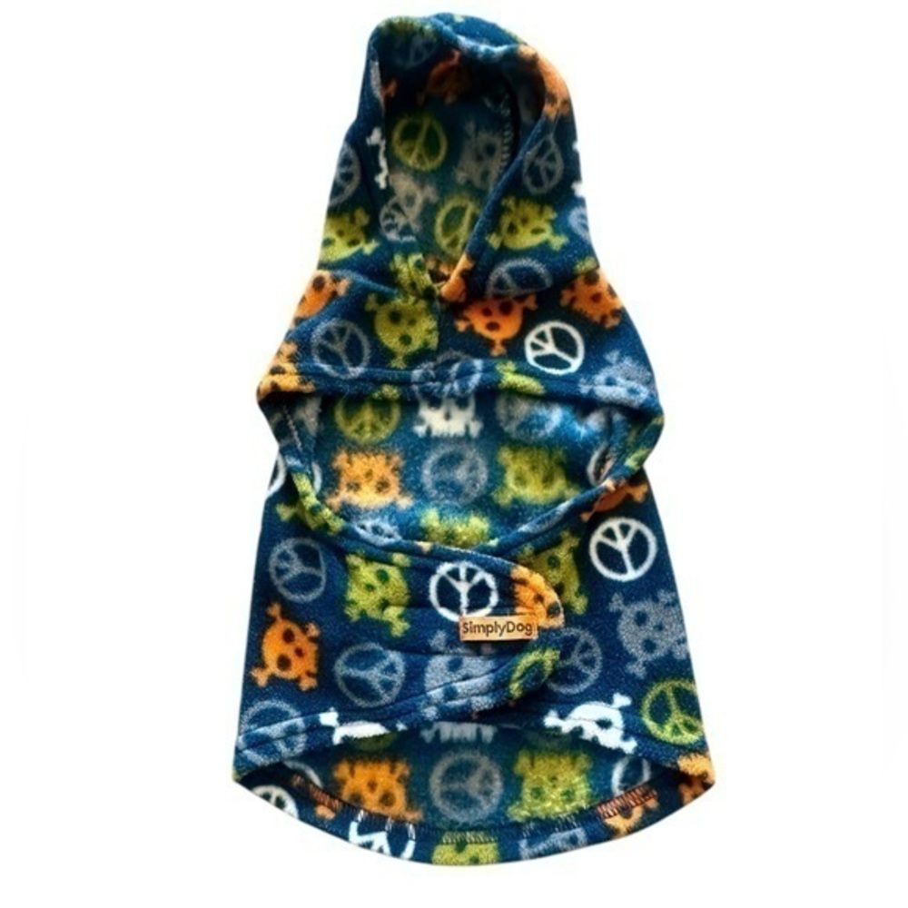 Simply Dog Fleece Dog Hoodie - Peace and Skulls - XS